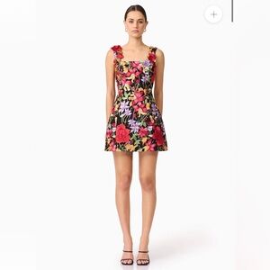 elliatt talia red & black 3d floral embroidered tulip mini dress size XL NEW